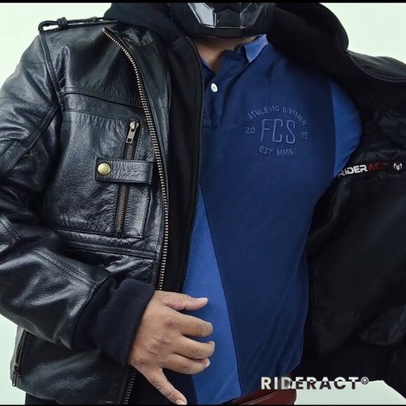 RIDERACT® Mens Real Leather Jacket Motorcycle Biker Outerwear Casual Style Coat - Picture 3 of 12